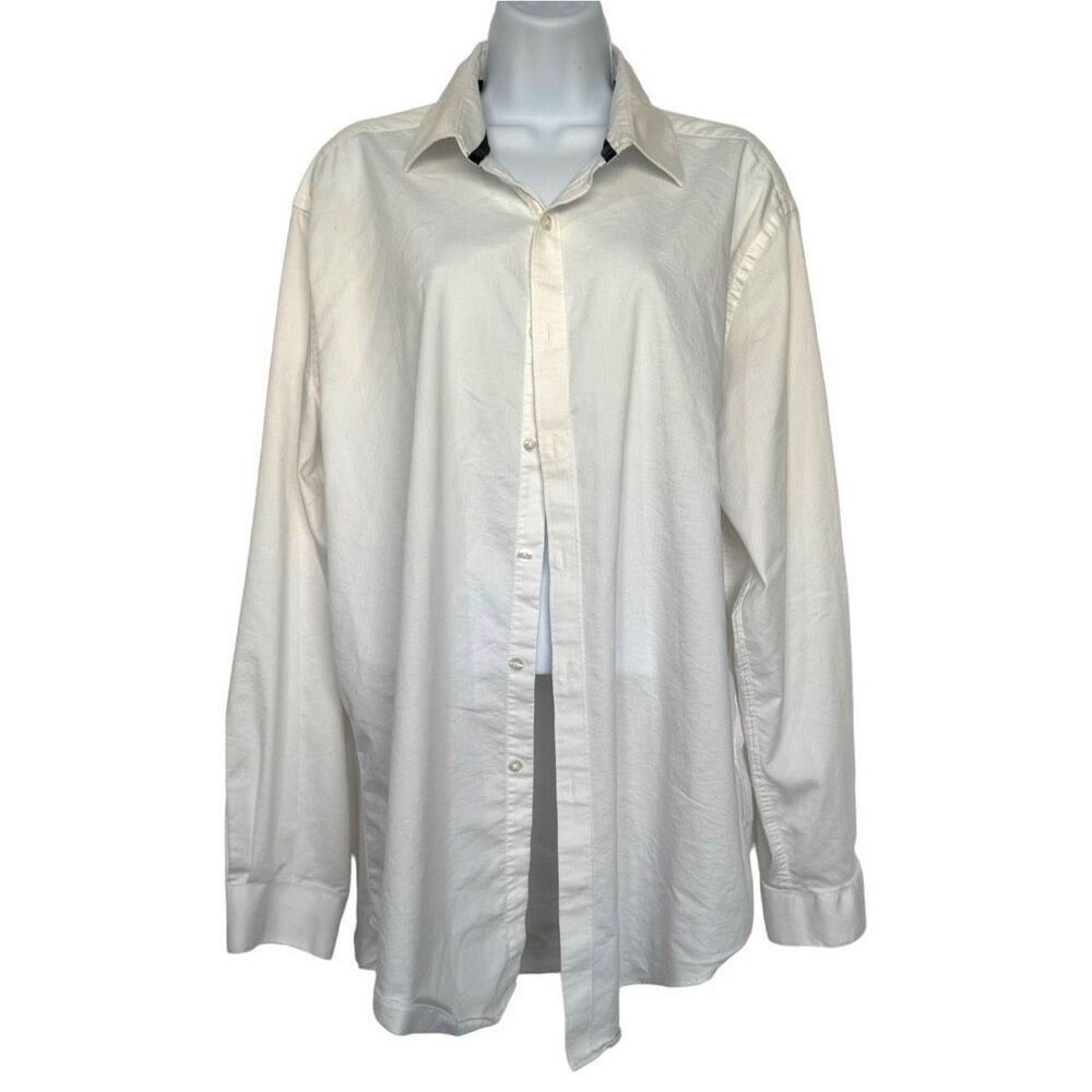 🔥4$25 Van Huesen Men’s White Button Down Long Sleeve Shirt Slim Fit Stretch XL